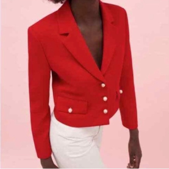 ZARA BUTTONED CROPPED BLAZER - Picture 5 of 10